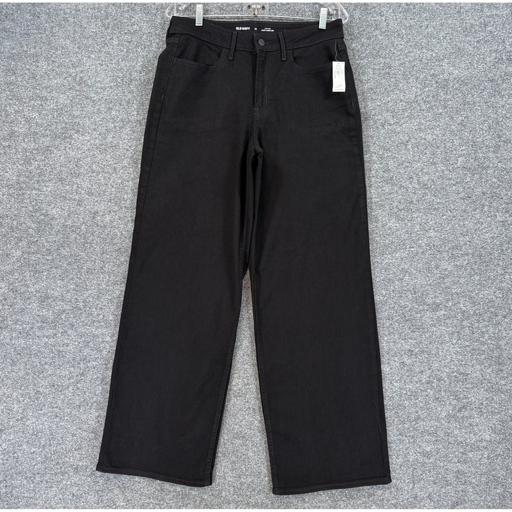 Old Navy Wow Wide Leg Jeans Womens 10 Black High Rise Denim Casual Pants NEW